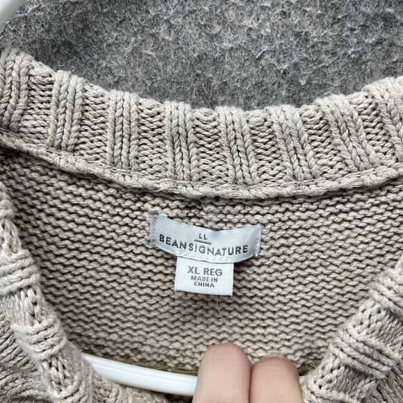 LL Bean Signature Sweater Womens XL Beige Floral Cable Knit Cotton Pullover - Picture 10 of 13